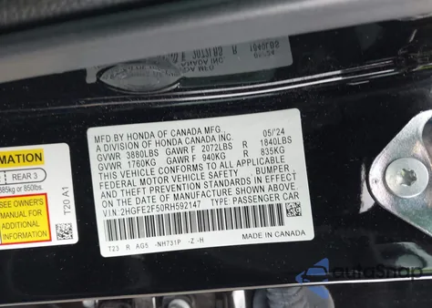 2024 Honda Civic Sport z USA, uszkodzony, nr VIN 2HGFE2F50RH592147